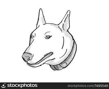 Retro cartoon style drawing of head of a Bull Terrier, a domestic dog or canine breed on isolated white background done in black and white.. Bull Terrier Dog Breed Cartoon Retro Drawing