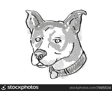 Retro cartoon style drawing of head of a Canaan Dog, a domestic dog or canine breed on isolated white background done in black and white.. Canaan Dog Breed Cartoon Retro Drawing