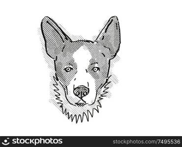 Retro cartoon style drawing of head of a Cardigan Welsh Corgi, a domestic dog or canine breed on isolated white background done in black and white.. Cardigan Welsh Corgi Dog Breed Cartoon Retro Drawing