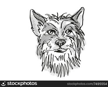 Retro cartoon style drawing of head of a Chinese Crested, a domestic dog or canine breed on isolated white background done in black and white.. Chinese Crested Dog Breed Cartoon Retro Drawing