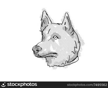 Retro cartoon style drawing of head of a Corgi Inu a mixed breed dog viewed from side on isolated white background done in black and white.. Corgi Inu Mixed Breed Dog Breed Cartoon Retro Drawing