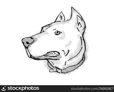Retro cartoon style drawing of head of a Dogo Argentino, sometimes called the Argentinian Mastiff or the Argentine Dogo, a domestic dog breed on isolated white background done in black and white.. Dogo Argentino or Argentinian Mastiff Dog Breed Cartoon Retro Drawing