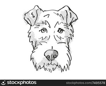 Retro cartoon style drawing of head of a Fox Terrier, a domestic dog or canine breed on isolated white background done in black and white.. Fox Terrier Dog Breed Cartoon Retro Drawing