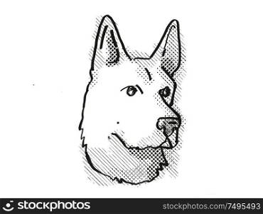 Retro cartoon style drawing of head of a German Shepherd , a domestic dog or canine breed on isolated white background done in black and white.. German Shepherd Dog Breed Cartoon Retro Drawing