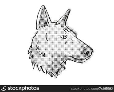 Retro cartoon style drawing of head of a German Shepherd, a domestic dog or canine breed on isolated white background done in black and white.. German Shepherd Dog Breed Cartoon Retro Drawing