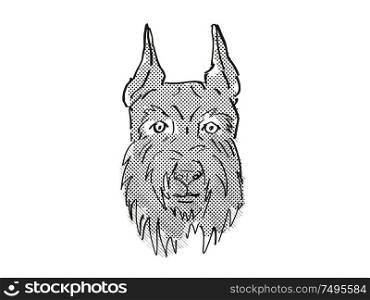 Retro cartoon style drawing of head of a Giant Schnauzer, a domestic dog or canine breed on isolated white background done in black and white.. Giant Schnauzer Dog Breed Cartoon Retro Drawing
