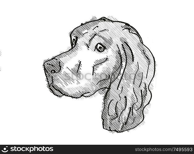 Retro cartoon style drawing of head of a Gordon Setter, a domestic dog or canine breed on isolated white background done in black and white.. Gordon Setter Dog Breed Cartoon Retro Drawing