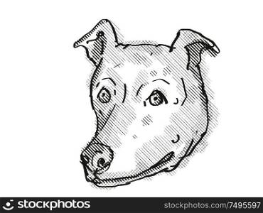 Retro cartoon style drawing of head of a Greyhound, a domestic dog or canine breed on isolated white background done in black and white.. Greyhound Dog Breed Cartoon Retro Drawing