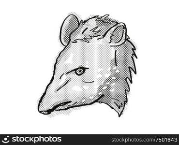 Retro cartoon style drawing of head of a tapir, a large mammal with pig-like appearance and an endangered wildlife species on isolated white background done in black and white.. Tapir Endangered Wildlife Cartoon Retro Drawing