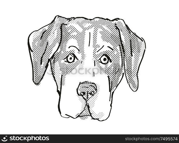 Retro cartoon style drawing of head of an Entlebucher Mountain Dog, a domestic canine breed on isolated white background done in black and white.. Entlebucher Mountain Dog Dog Breed Cartoon Retro Drawing
