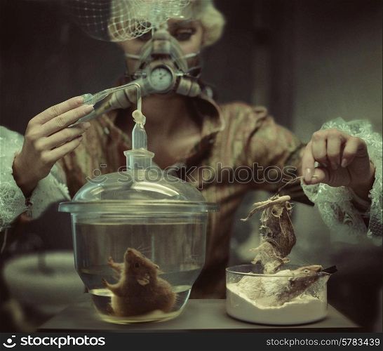Retro chemist making a creepy experiment