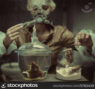 Retro chemist making a creepy experiment