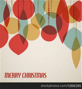 Retro Christmas card with christmas decorations - teal, brown and red