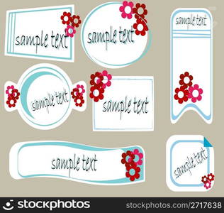 Retro frames, stickers and tag with space for text, vector illustration