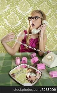 retro housewife telephone woman vintage hysterical surprised gesture