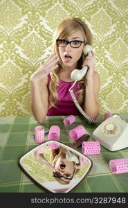 retro housewife telephone woman vintage hysterical surprised gesture