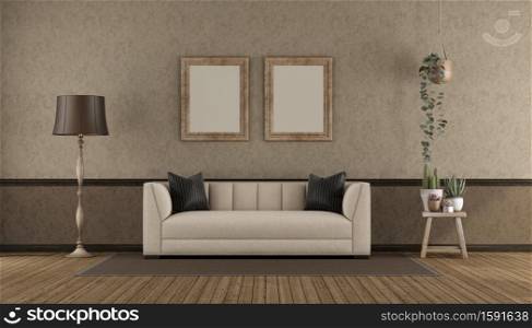 Retro interio with classic sofa against stucco wall - 3d rendering. Retro interio with classi sofa