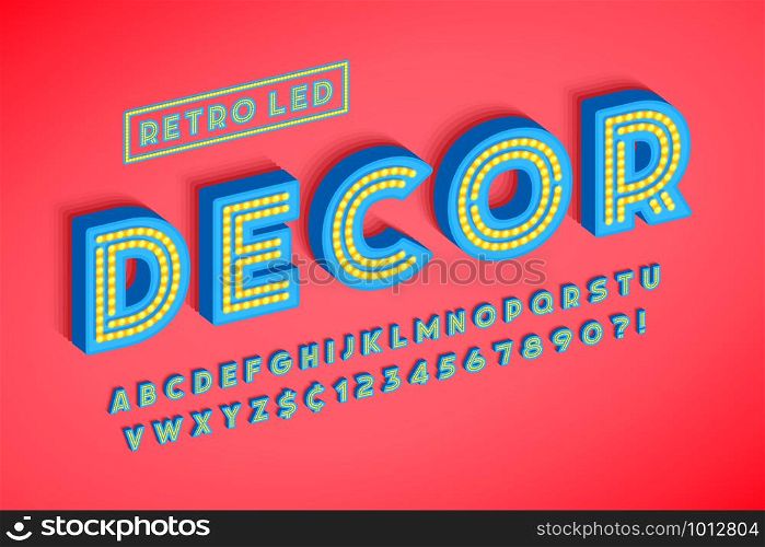 Retro led stripe font design, letters and numbers. Swatch color control. 13 degree skew.. Retro led stripe font design, letters and numbers.