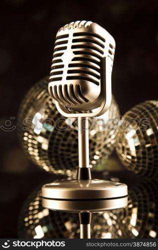 Retro microphone, music saturated concept