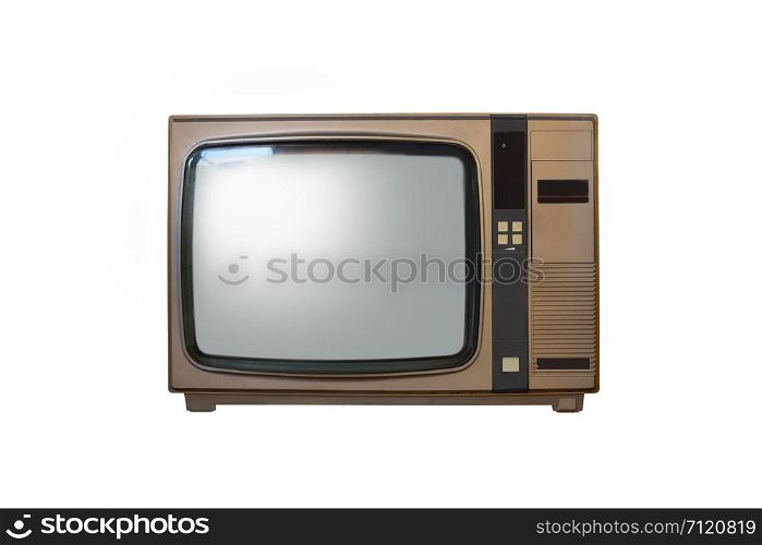 Retro old brown television from 80s isolated on white background.