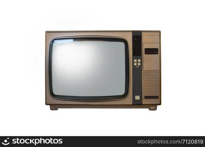 Retro old brown television from 80s isolated on white background.