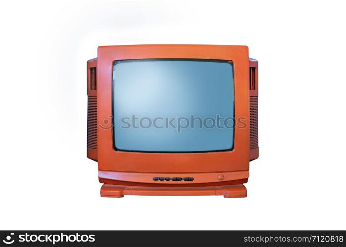 Retro old orange television from 80s isolated on white background.