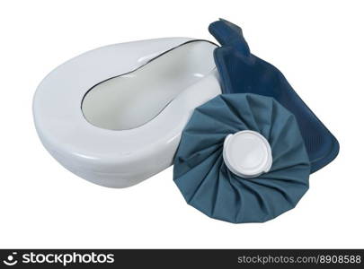 Retro porcelain and metal bed pan with Hot Water Bottle and Ice Pack - path included