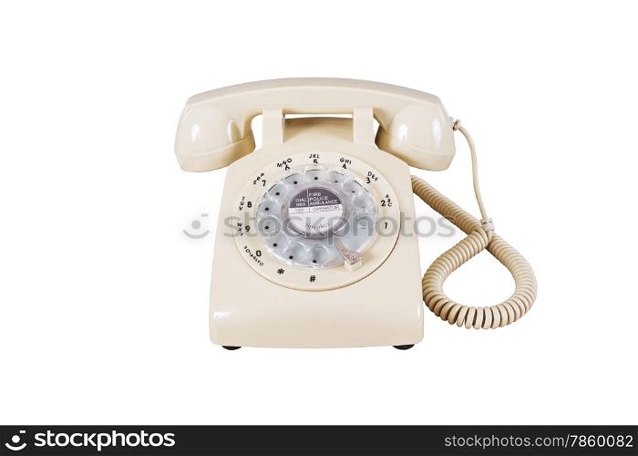 Retro rotary vintage telephone on white background
