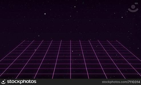 Retro Sci-Fi Background Futuristic Grid landscape of the 80`s. Digital Cyber Surface. Suitable for design in the style of the 1980`s
