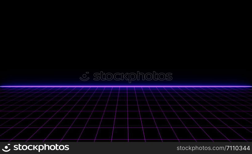 Retro Sci-Fi Background Futuristic Grid landscape of the 80`s. Digital Cyber Surface. Suitable for design in the style of the 1980`s