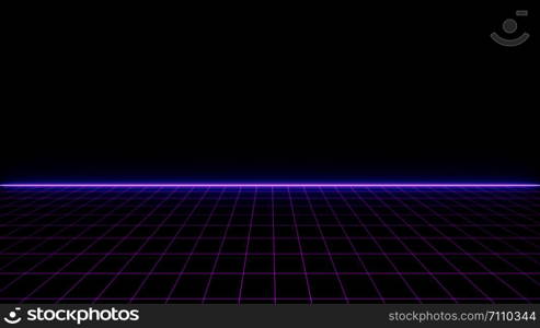 Retro Sci-Fi Background Futuristic Grid landscape of the 80`s. Digital Cyber Surface. Suitable for design in the style of the 1980`s