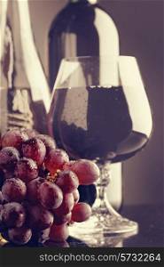 Retro still life with grape and wine for your design