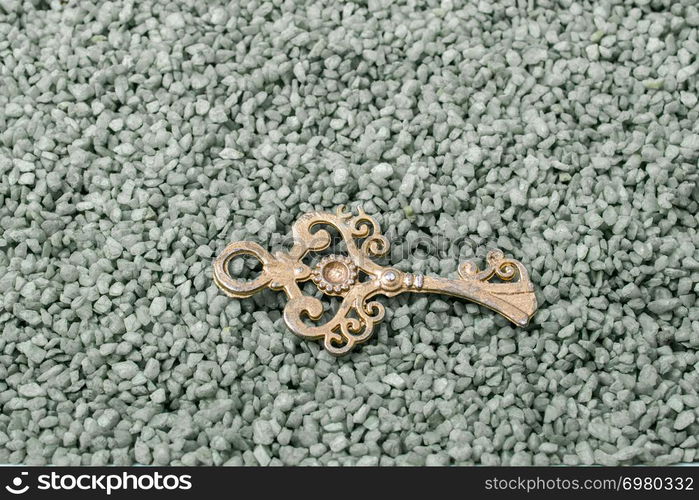 Retro style gold color key on green sand