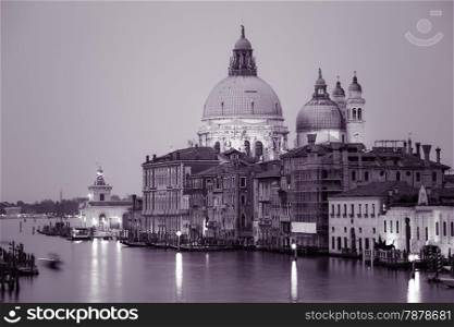 Retro style image of Grand canal after sunset, Venice, Italy