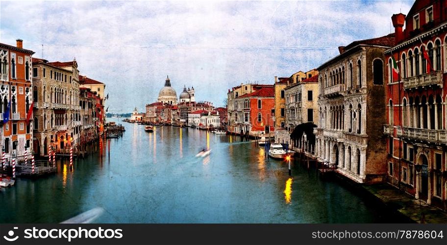 Retro style image of Grand canal at sunset, Venice, Italy