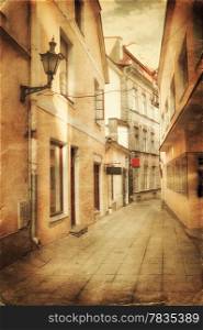 Retro style image of old european street