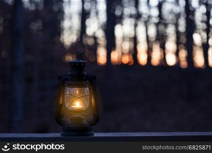 Retro style lantern at dusk
