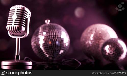 Retro style microphone, Music background, music saturated concept