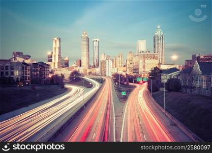 Retro style photo of Atlanta skyline, Georgia, USA