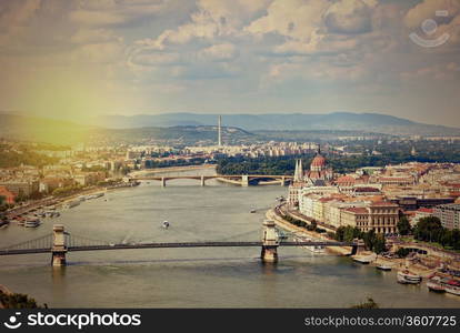 Retro style photo of Budapest skyline. Hungary