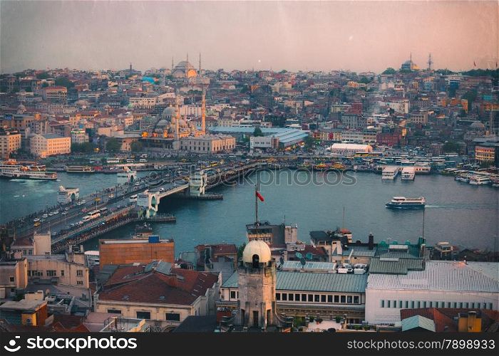 Retro style photo of Istanbul skyline, Turkey