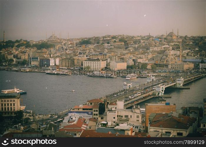 Retro style photo of Istanbul skyline, Turkey