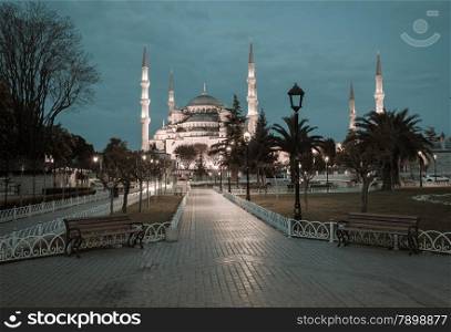 Retro style photo of Sultanahmet Blue Mosque, Istanbul, Turkey