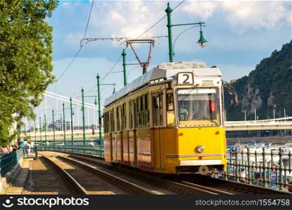 Retro tram in Budapest in Hungary in a beautiful summer day