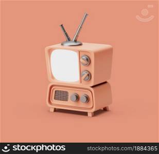 Retro TV simple icon mock up with white screen. 3d render illustration on pastel background. Soft shadows. Retro TV simple icon mock up with white screen. 3d render illustration on pastel background