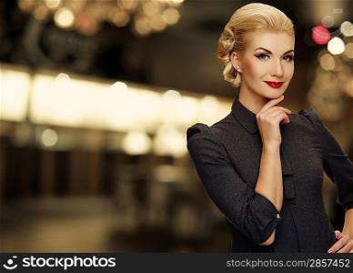 Retro woman over blurred background