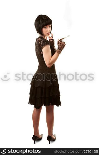 Retro woman with black hair