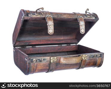 retro wooden suitcase isolated on white background