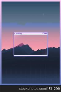 Retrowave mountain scene soft pastel neon gradient background with windows OS style frame background, aesthetic feeling