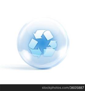 Reuse, recycle symbol inside a transparent glass sphere